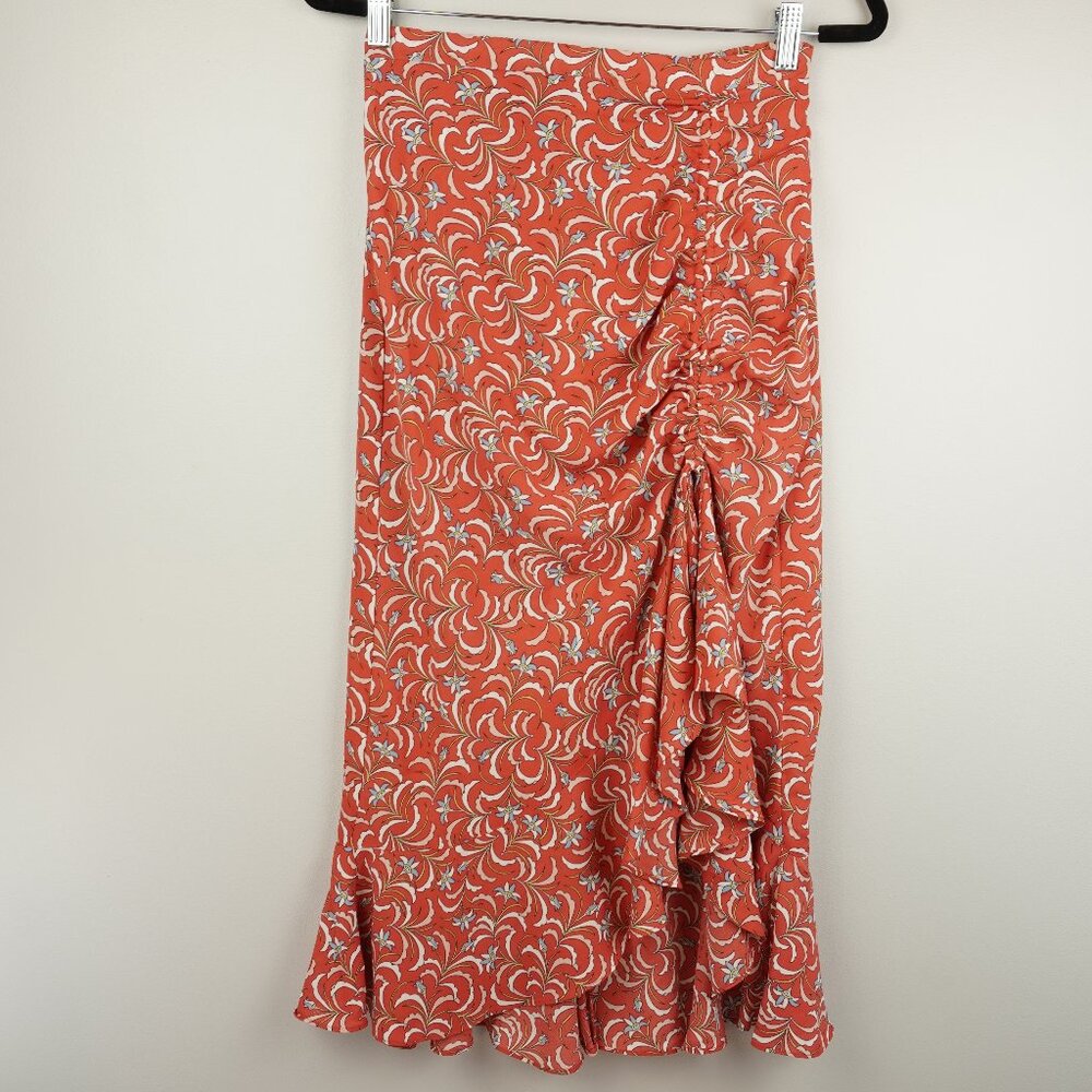 Max Studio Coral‎ Blue Floral Ruffled Maxi Skirt Size Small